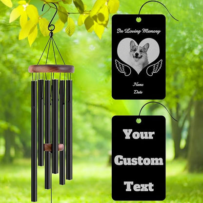 Personalized Custom Wind Chimes Memorial Engraved Gifts for Loss of Loved One Mother Dad Mom Dog Pet Customized Outdoor Sympathy Wind Chimes with Photo Text