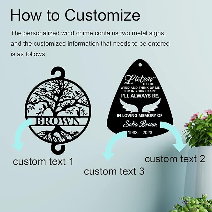 Personalized Sympathy Wind Chimes, 37" Personalized Memorial Wind Chime, Remembrance Wind Chime, Memorial Gifts for Loss of Father,Remembrance Gift for Loss,Loss of Mom Sympathy Gift…