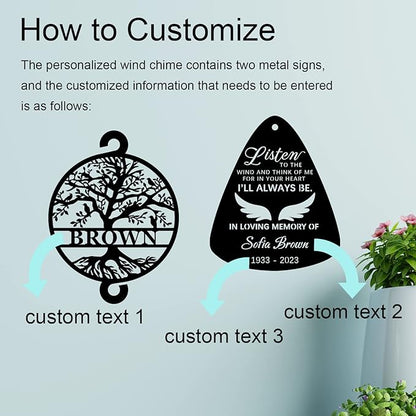 Personalized Sympathy Wind Chimes, 37" Personalized Memorial Wind Chime, Remembrance Wind Chime, Memorial Gifts for Loss of Father,Remembrance Gift for Loss,Loss of Mom Sympathy Gift…
