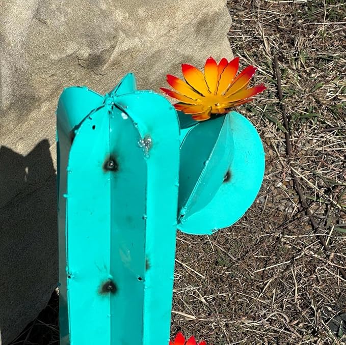 Metal Saguaro Cactus - Garden Art (Turquoise)
