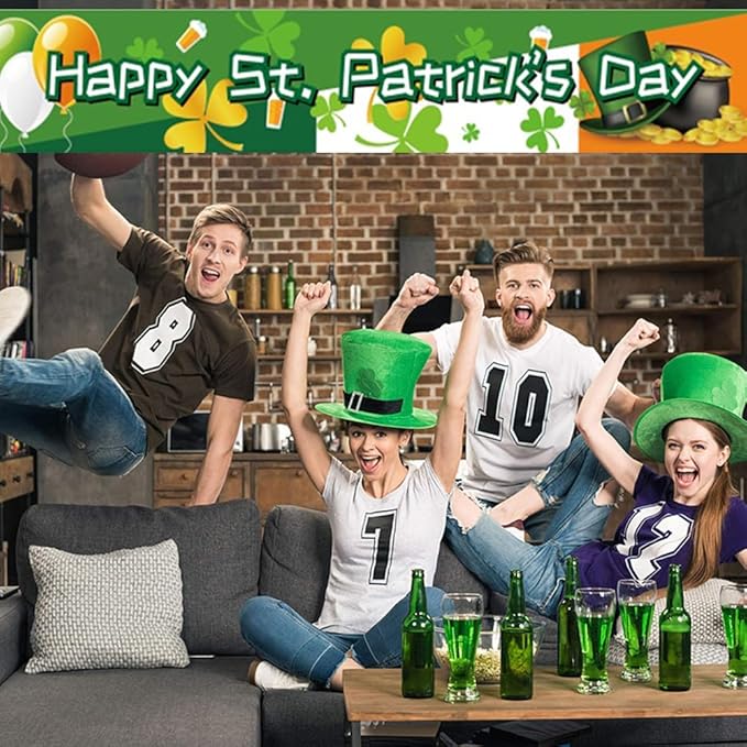 St Patricks Day Banner 120 * 20 inch St Happy St Patricks Day Decorations Backdrop Yard Signs Irish Holiday Decor Party Supplies Shamrock Buffalo Plaid Irishman Hanging Backdrop