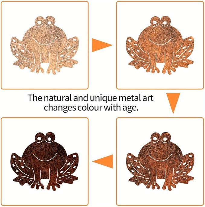 Rusty Metal Frog Garden Statue - Classic Outdoor Lawn Ornament, Durable Metal Silhouette Stake Decor for Yard, Patio, Weather-Resistant & Easy Ground Installation
