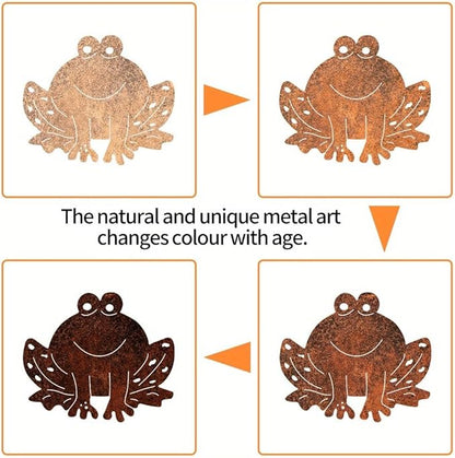Rusty Metal Frog Garden Statue - Classic Outdoor Lawn Ornament, Durable Metal Silhouette Stake Decor for Yard, Patio, Weather-Resistant & Easy Ground Installation