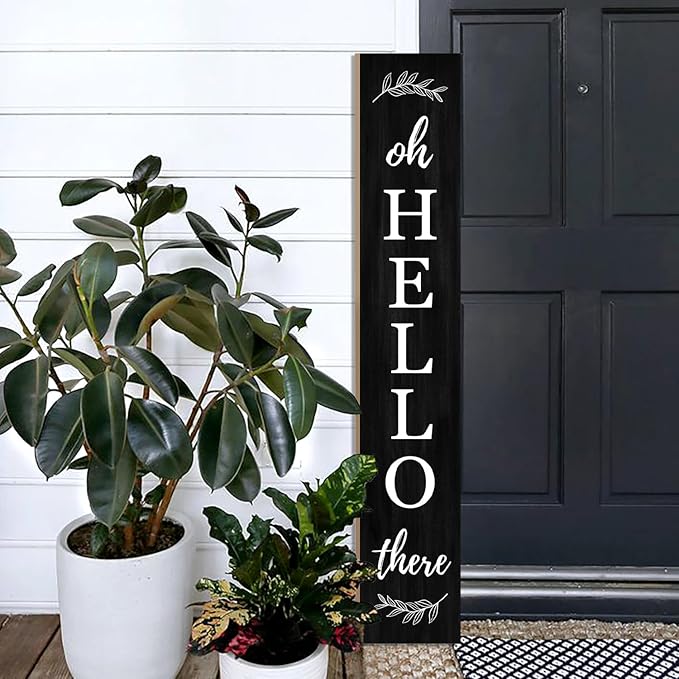 Welcome Porch Sign Oh Hello There Wooden Welcome Sign Vertical Hanging Signs For Standing Front Porch Decor Rustic Wall Decor Home Farmhouse Yard Door Decorations 47.2"H