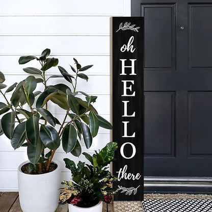 Welcome Porch Sign Oh Hello There Wooden Welcome Sign Vertical Hanging Signs For Standing Front Porch Decor Rustic Wall Decor Home Farmhouse Yard Door Decorations 47.2"H
