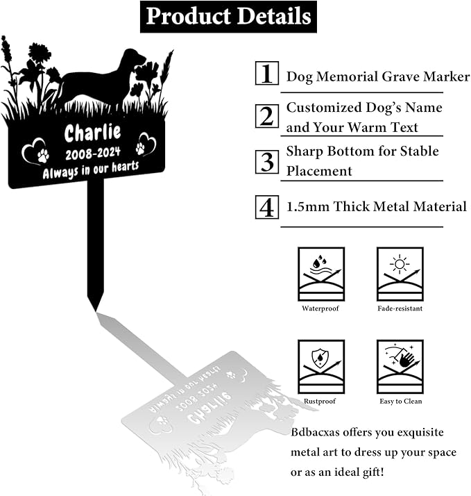 Custom Dachshund Dog Memorial Grave Marker,Personalized Flora Dog Memorial Stake,Dog Memorial Plaque Burial Stake Engraved Sign,Sympathy Grave Stake for Lost Dog,Dog Statue Headstone