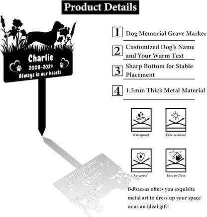 Custom Dachshund Dog Memorial Grave Marker,Personalized Flora Dog Memorial Stake,Dog Memorial Plaque Burial Stake Engraved Sign,Sympathy Grave Stake for Lost Dog,Dog Statue Headstone