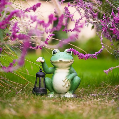 Large Frog Garden Statue for Outdoor Decor Solar Powered Sculptures for Yard Patio Cute Animal Statues Housewarming Outdoor Ornaments