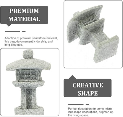 Didiseaon 4pcs Mini Pagoda Statues, Japanese Sandstone Lantern Bonsai Decor, Micro Landscape Aquarium Fish Tank Ornaments