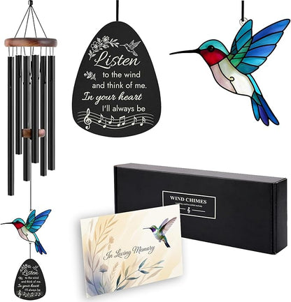 Sympathy Wind Chimes for Loss of Loved One, Memorial Gifts for Loss of Mother/Dad/Husband - Hummingbird Wind Chimes for Outside with Mute Option, in Memory of Loved One Gifts, Bereavement Wind Chimes