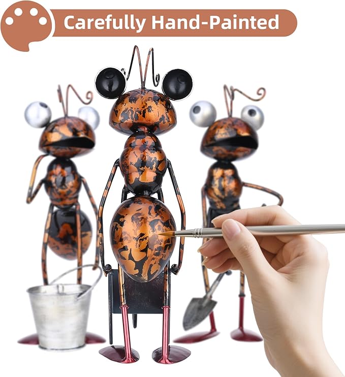 3-Piece 13" Busy Working Ants Metal Garden Statues for Outdoor Decor, Funny Metal Yard Art for Home Decoration, Handmade Retro Statue Gift for Garden Lovers, Women, and Men, for Various Settings