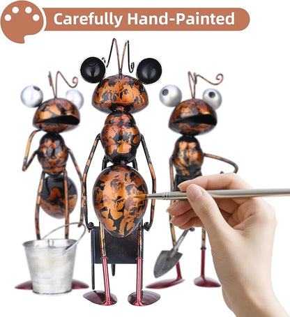 3-Piece 13" Busy Working Ants Metal Garden Statues for Outdoor Decor, Funny Metal Yard Art for Home Decoration, Handmade Retro Statue Gift for Garden Lovers, Women, and Men, for Various Settings