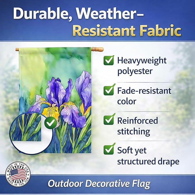 Caroline's Treasures Tennessee Iris in Watercolor House Flag Large Porch Sleeve Pole Decorative Outside Yard Banner Artwork Wall Hanging, Polyester, House Size, Multicolor