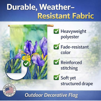 Caroline's Treasures Tennessee Iris in Watercolor House Flag Large Porch Sleeve Pole Decorative Outside Yard Banner Artwork Wall Hanging, Polyester, House Size, Multicolor