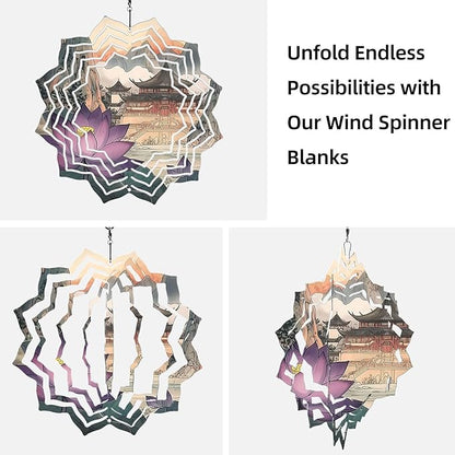 8 Inch Sublimation Wind Spinner, 3D Aluminum Metal Wind Spinner with Hook, Indoor Yard Garden Hanging Decoration, Weather Resistant Rotating Spiral Ornament, Purple Lotus and Temple