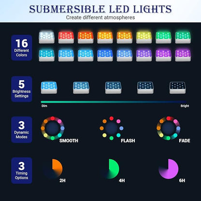 LOFTEK Rechargeable LED Pool Lights with Magnet & Remote, 13 LEDs Color Changing Underwater Pool Lights, Waterproof Swimming Pool Light for Pond, Bathtub, Vase, Fountain (4 Pack-Rechargeable-II)