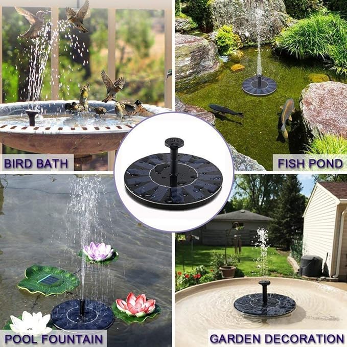 Solar Bird Bath Fountain Pump with 3 Nozzles Floating Water Feature for Garden Pond Pool Fish Tank Outdoor Solar-Powered Spray Pump