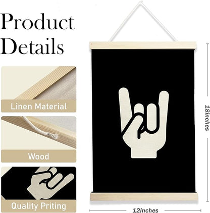 NQDWX Rock On Hand Sign Wood Poster Hanger - Vintage Music Band Wall Decor for Boys Room, 12x17 Inch Rustic Wood Frame Rock & Roll Art, Cool Retro Bedroom Poster, Guitarist Gift for Teens. (132)