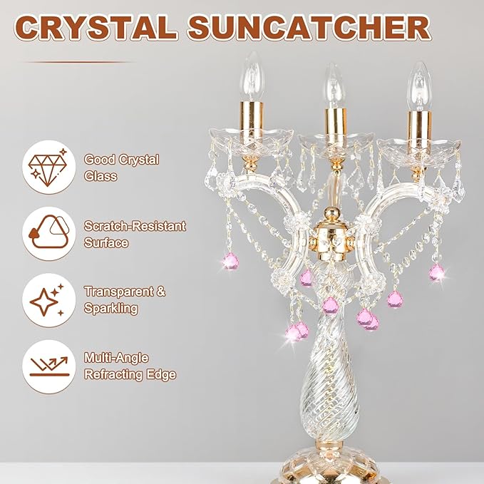 M METERXITY 10-Pack Crystal Ball Prisms, 24mm/0.94 Inch Chandelier Pendant Maker Hanging Crystals Chandelier Prisms for Home/Windows/Garden/DIY Decoration[Light Pink]