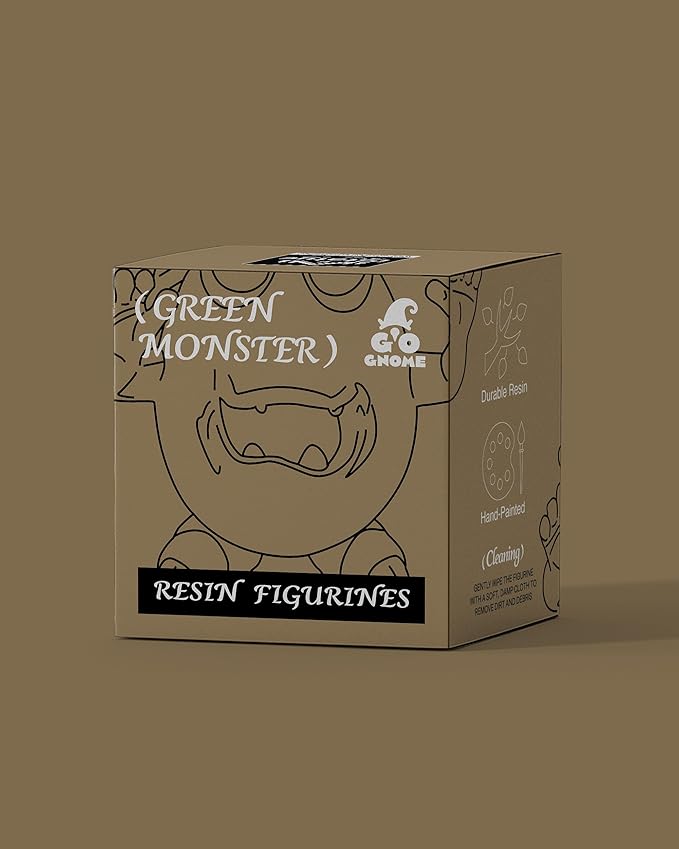GoGnome Cute Green Monster Resin Figurine Indoor Outdoor Garden Statue Whimsical Funny Desk Decor - Little Alien Creature with Red Flower/Sprout, Unique (Green)