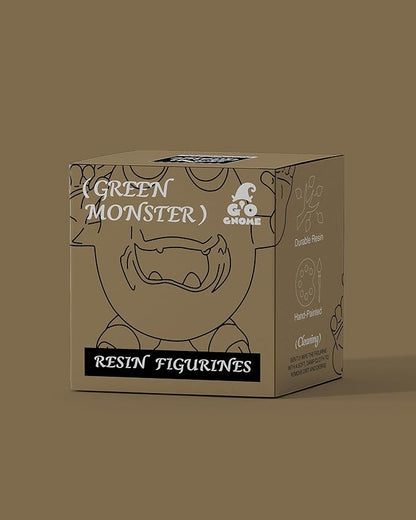 GoGnome Cute Green Monster Resin Figurine Indoor Outdoor Garden Statue Whimsical Funny Desk Decor - Little Alien Creature with Red Flower/Sprout, Unique (Green)