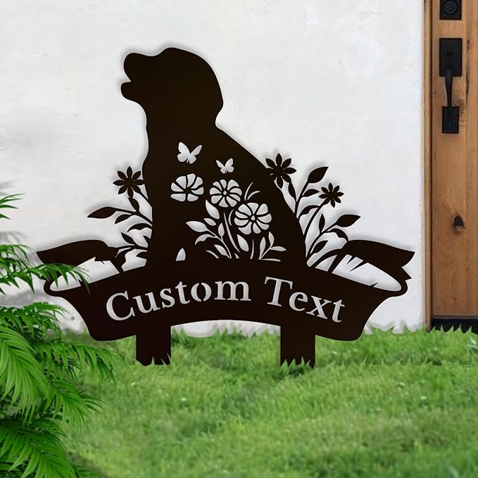 Personalized Metal Custom Garden Sculptures Statues, Yard Art,Shed, Flowerbed Decoration, Outdoor Decor, Animal Stake Pack, Cat Kitty Rabbit Bunny Dog Puppy Flower Metal Signs (Dog B)