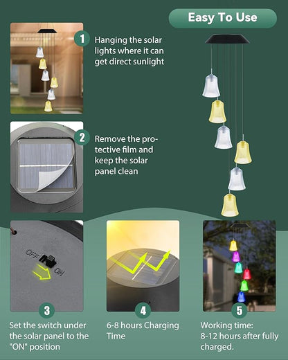 DOUBLEZHE Solar Wind Chimes for Outside, Color Changing Bell Wind Chimes, Birthday Gifts for Women Mom Grandma, Waterproof Outdoor LED Decoration Mobile Light for Garden Patio Yard Party Window Decor