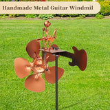 Guitar Windmill,Handmade Metal Drummer Windmill,Metal Rock Band Wind Mill for Yard and Garden,Wind Spinners Outdoor Art Sculpture