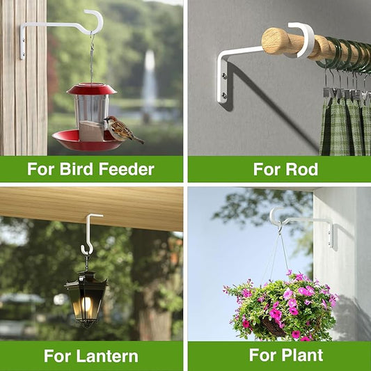 saffruff 6 Inch 2 Pack Heavy Duty Outdoor Plant Hangers for Hanging Baskets, Iron Hanging Plant Brackets, Metal Plant Wall Hooks for Lantern, Bird Feeder, Windchime, White