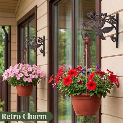 Frienda 2 Pack Cast Iron Plant Hanger Wall Hooks 11.2in Heavy Duty Hanging Plant Hooks Decorative Hummingbird Shape Brackets Vintage Metal Hanger Bracket for Hanging Baskets Bird Feeders Wind Chimes