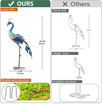Nacome Metal Peacock Statues for Garden Decor: Outdoor Sculptures Clearance Lawn Ornaments for Patio Balcony Front Backyard - Unique Gifts for Grandma Mom