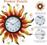 Large Outdoor Clock with Thermometer & Humidity - Silent Non-Ticking Sun Outdoor Wall Clock for Patio, Garden, Kitchen, Living Room(Yellow)