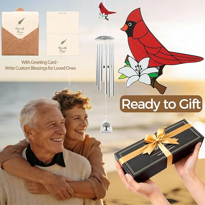 Memorial Wind Chimes for Loss of Loved One, Sympathy Wind Chimes for Outside with Cardinal Wind Spinner, Bereavement Condolence Remembrance Gift for Loss of Mom Mother Father Husband