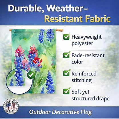 Caroline's Treasures Texas Bluebonnets in Watercolor House Flag Large Porch Sleeve Pole Decorative Outside Yard Banner Artwork Wall Hanging, Polyester, House Size, Multicolor