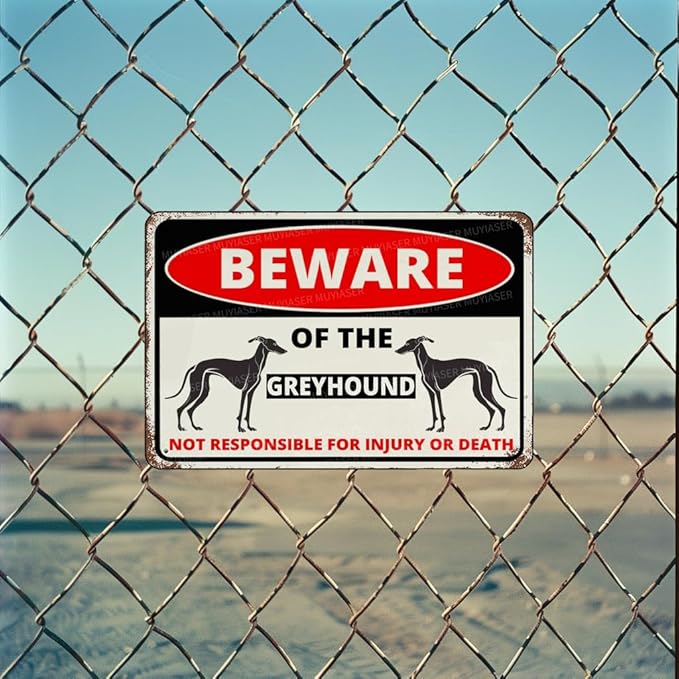 Beware Of The Dog Greyhound Sign Aluminum Metal Tin Signs Outdoor Yard Sign Warning Sign For Fence Yard Home Kitchen Farm Garden Wall Decor 8x12 Inch
