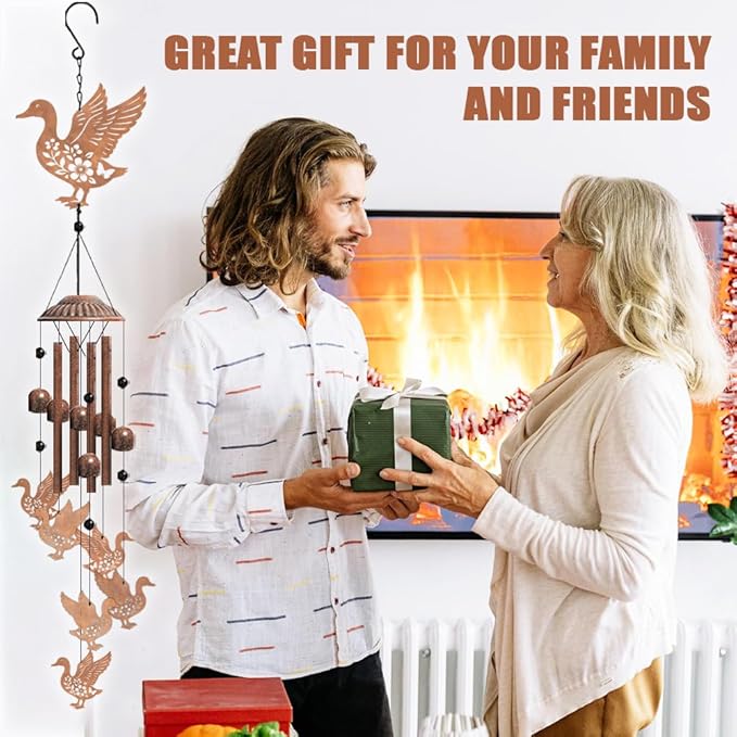 OLYCRAFT Duck Wind Chimes Outdoors Wind Chime Sympathy Memorial Windchime Iron Windchime Memorial Presents Duck Flower Hanging Windbell for Patio Backyard Home Garden Pendant Decoration