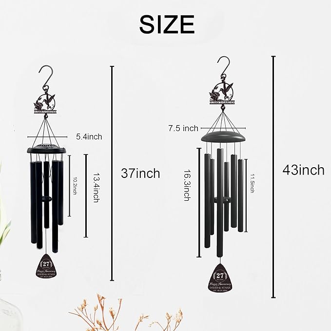Personalized Hummingbird Outdoor Wind Chime,Memorial Gift for Mom/Grandma,Custom Anniversary Wind Chime Gifts for Him For Her,wind chimes for outside 37''Tall，Perfect Decoration for Patio, Garden