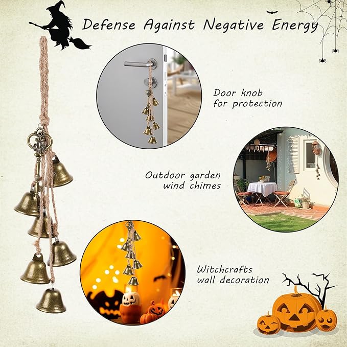 2 Pieces Witch Bells for Door Knob for Protection Hanging Bell Wind Chimes Handmade Decorative Bell for Boho Home Room Witchy Decor (Silver)