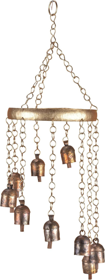 Rustic Wind Chimes for Outside – 18" Handmade Metal Hanging Bells – Garden Decor for Outside Yard Porch Patio – Outdoor Wind Chimes Bronze Finish – Boho Yard Decorations
