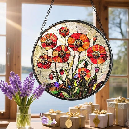 Stained Glass Suncatcher Window Hanging, 7.8 Inch Handmade Sunflower Garden suncatchers, Suncatcher Home Decor,Gift for Women, Mom, Grandma (Flower)