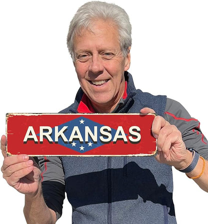 SmartSign 4 x 14 inch Arkansas State Vintage Metal Sign, 40 mil Rustproof Aluminum with Clear Overcoat, Retro Wall Décor, Multicolor, Made in USA