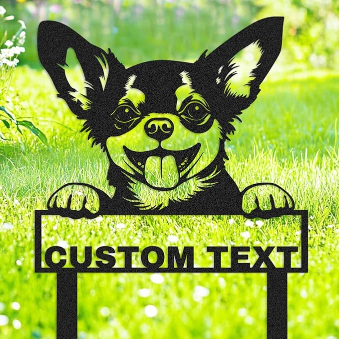 Custom Chihuahua Garden Stake Dog Outdoor Decor Yard Sign, Personalized Chihuahua Dogs Metal Garden Signs Decorative Plaque, Customized Dog Silhouette Welcome Sign for Lawn Patio Pathway