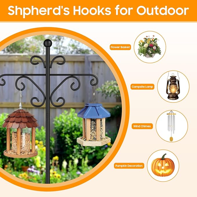 Bird Feeder Pole for Outdoors,108 Inch Adjustable Tall Shepherds Hooks, Double Shepherd Hooks for Bird Feeder Stand for Garden Plant, Hummingbird Feeder, Lantern, Hanging Wedding Decor
