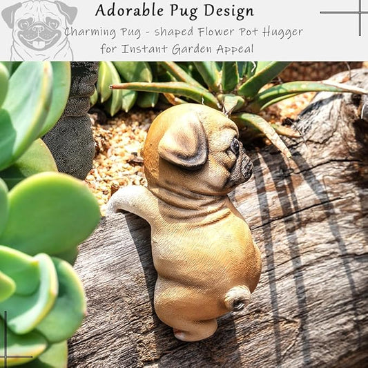 Funny Dog Flower Pot Figurines, Funny Garden Decor Statue, Mini Resin Plant Stand Outdoor Ornaments, Animal Design Yard Sculpture (Pug Puppy)