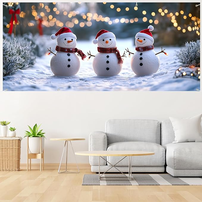 6 x 13 ft Christmas Garage Door Decorations Merry Christmas decorations Xmas Garage Door Cover, Happy New Year Hanging Banner for Home,Outdoor,Indoor,Party (Three Snowmen, 6 x 13 ft)