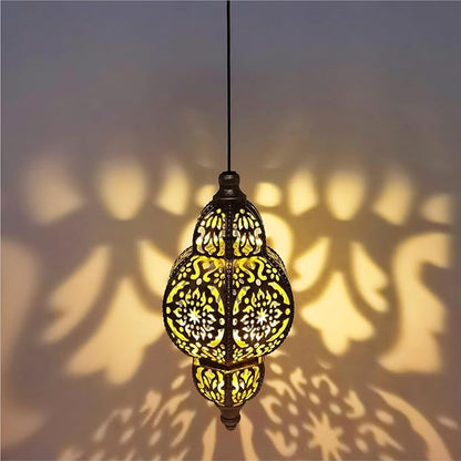Hanging Solar Lights Garden Lights Metal Moroccan Lamp Waterproof for Outdoor Hanging Decor Yard Backyard Garden Decorative (2 Pack, Bronze)