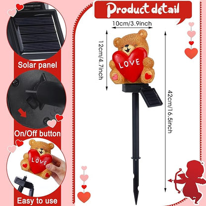 VIHOSE Valentine's Day Solar Bear with Heart Garden Stake Lights Love Themed Bear with Heart Outdoor Solar Lights Waterproof Statue Figurine Garden Art for Home Patio Outdoor Decoration