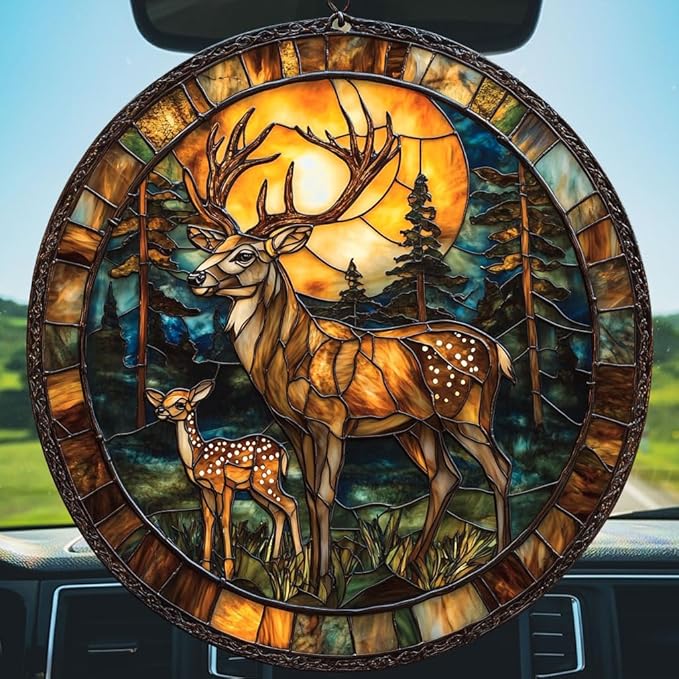 Deer Acrylic Suncatcher Stained Glass Effect Window Car Hanging Christmas Ornament Indoor Outdoor Decor Garden Sun Catcher Panel for Deer Lover for Women Mom Grandma