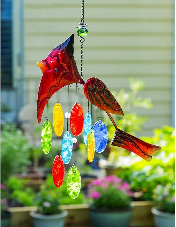 Evergreen Flag Beautiful Cardinal Glass and Metal Icon Wind Chime - 16 x 1 x 19 Inches Homegoods and Decorations for Every Space