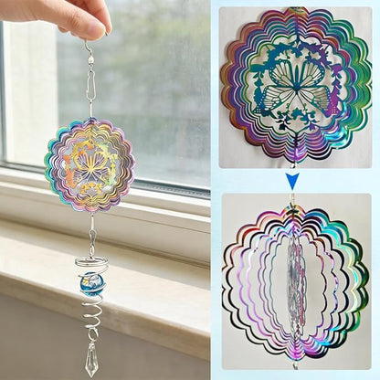 3D Kinetic Hanging Wind Spinner, Garden Stainless Steel Wind Spinners with Crystal, Butterfly Gifts for Women, Outdoor & Indoor Decoration